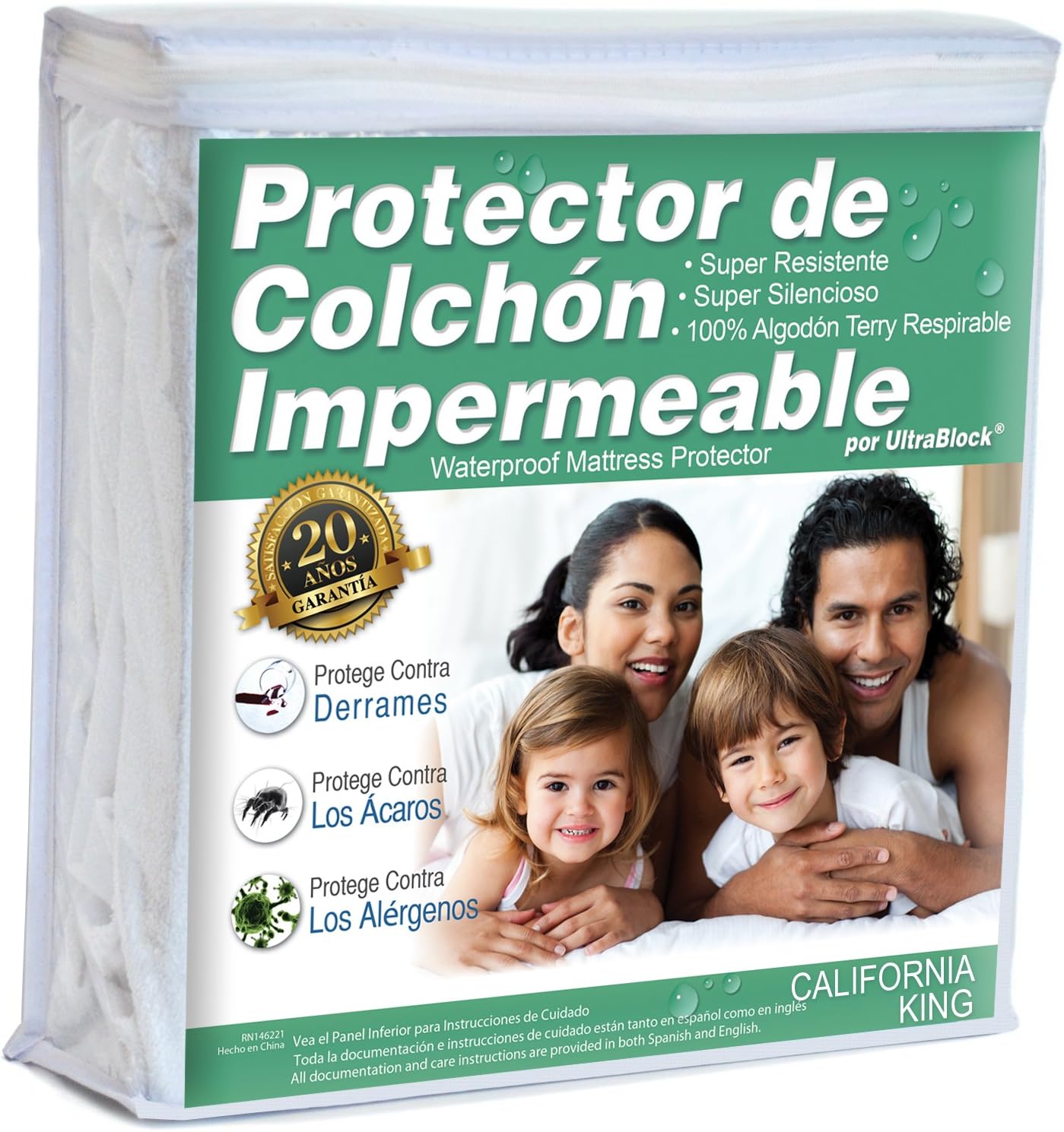 UltraBlock Protector de colchón impermeable California King - Funda de Terry de algodón Suave Premium