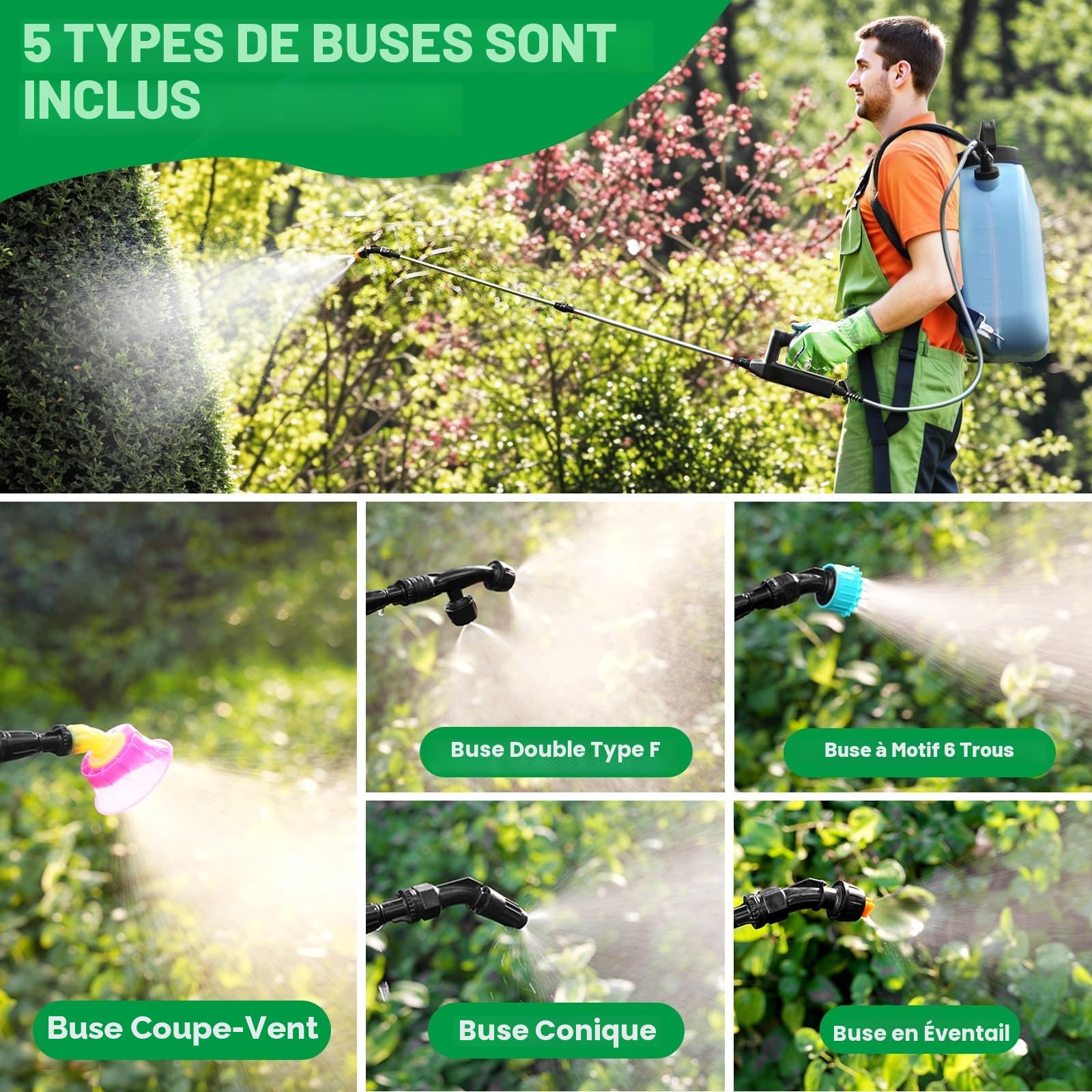 SYLSTAR Pulverisateur Electrique 12L 3 Vitesses 7.4V Puissant Pulvérisateur à Batterie avec 5 Buses