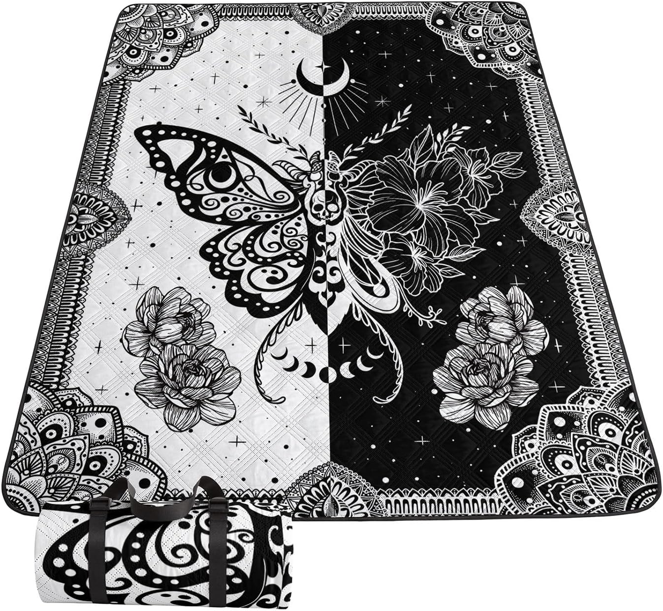 Outdoor Picnic Blanket,Portable Sandproof Waterproof Picnic Mat,Skull Butterfly Printed Camping Beach Mat for Sand and Wet Grass Hiking (Skull Butterfly S)
