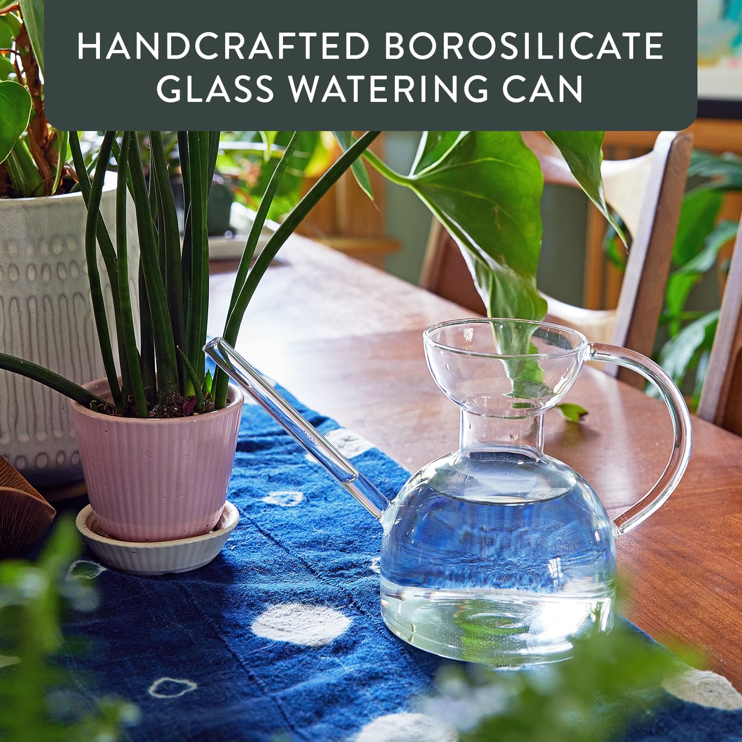 Modern Sprout Pflanzengießkanne – handgefertigt aus Borosilikatglas – langer Ausgießer für Zimmerpflanzen – 900 ml Fassungsvermögen – Mehrzweck-Gießkanne und Blumenvase für Zimmerpflanzen (transparent