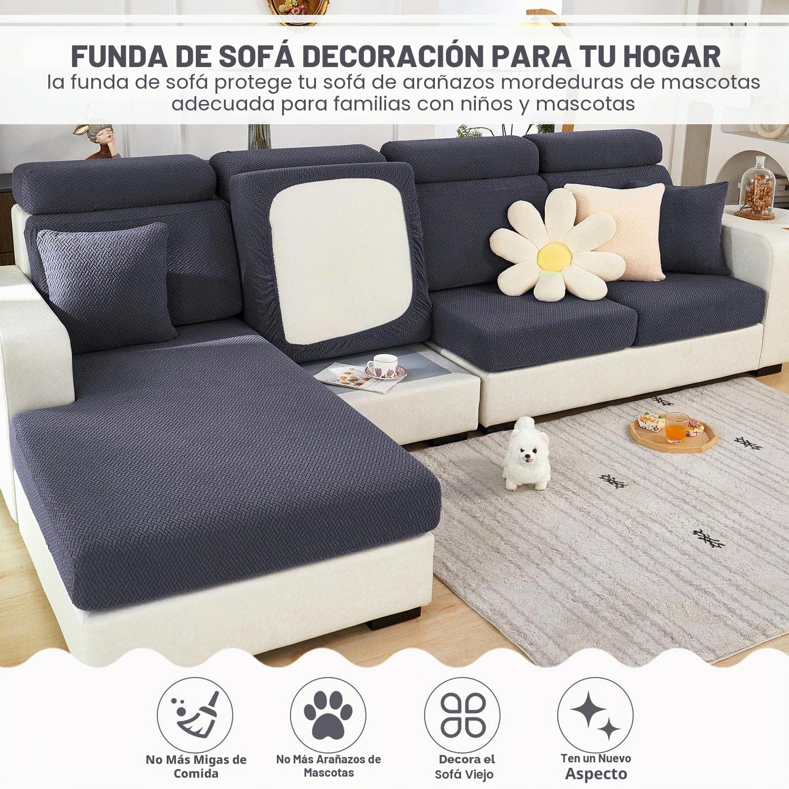ShowyLive Fundas de Cojín Ajustables para Sofá 2 Plazas Protector de Cojín de Asiento de Tela de Poliéster de Alta Elasticidad (1 Articulo, Tejido Gris Oscuro)
