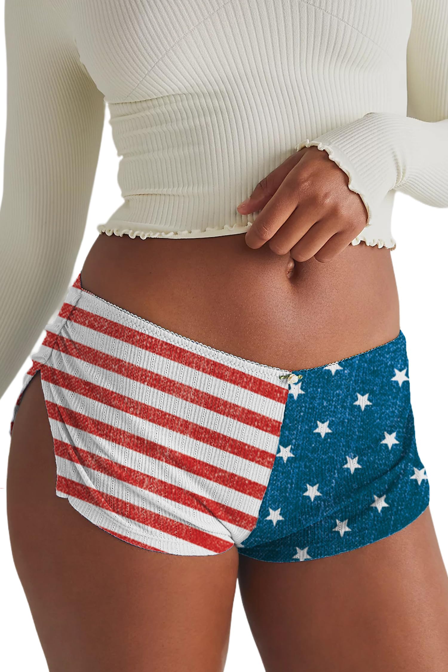 FaroDor Cute Micro Pajamas Shorts for Women Low Rise Side Slit Ruched Lounge Shorts Pj Bottoms