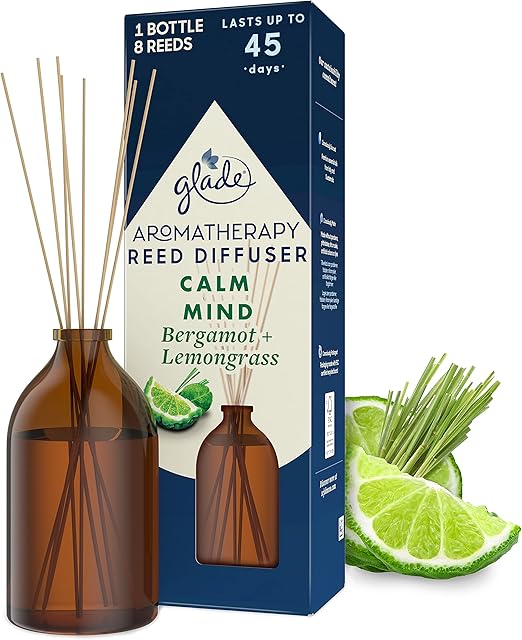 Glade Aromatherapy Reed Diffuser, Home Décor Essential Oils Diffuser Soothing Fragrance, Calm Mind with Italian Bergamot & Guatemalan Lemongrass, 80 ml