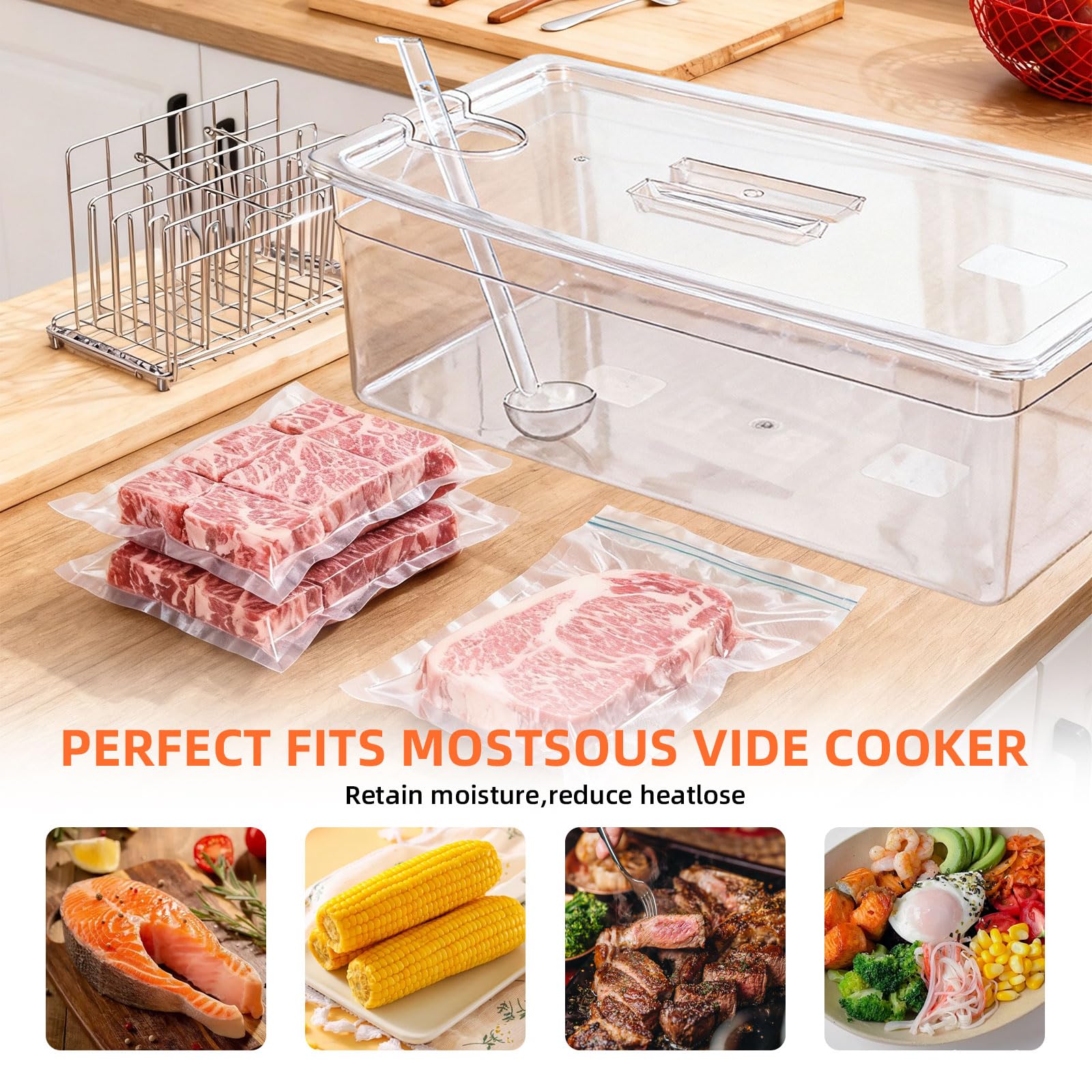Récipient sous vide de 25 l avec couvercle, grille et cuillère - Baignoire de cuisson de précision pour circulateurs d'immersion instantanée Anova Nano, Joule, grand kit d'accessoires