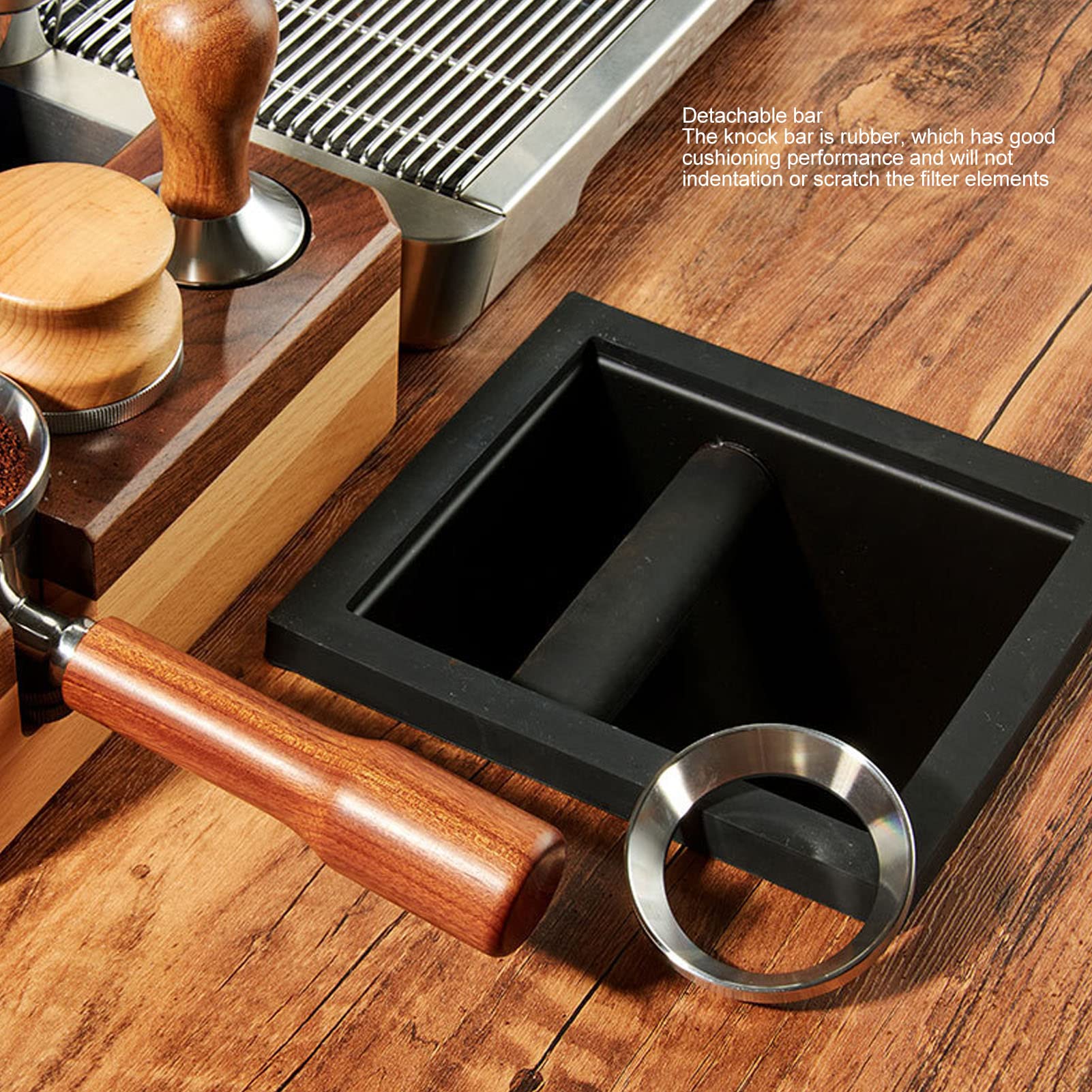 Caja de Golpe de Café, Caja de Golpe de Café Molido de Café Rectangular Sin Fondo, con Contenedor de Descarga de Café de Golpe Extraíble para Cafeterías, Cocinas Familiares, Oficinas