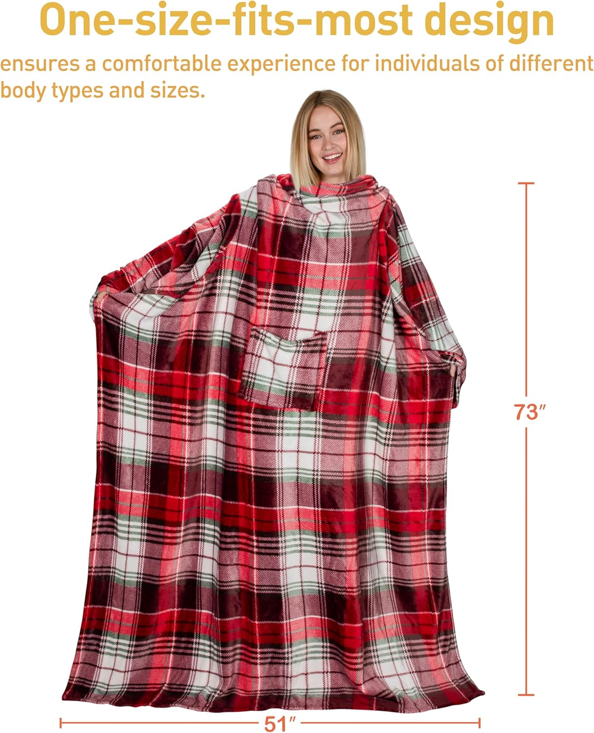 Catalonia Wearable Blanket with Sleeves and Pocket, Cozy Soft Fleece Mink Micro Plush Wrap Throws Blanket Robe for Women and Men
