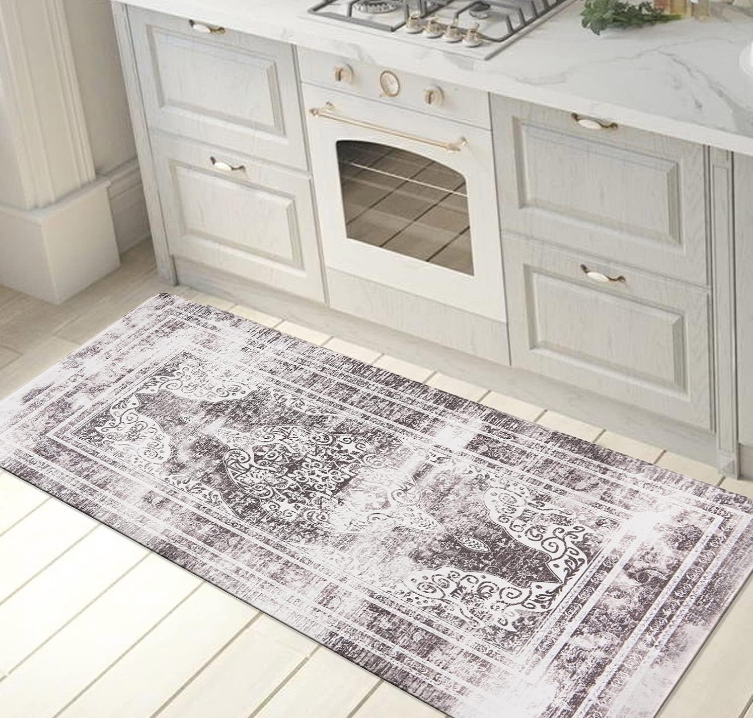 Rugshop Distressed Traditional Anti Fatigue Non Slip Stain Resistant Waterproof Standing Mat for Kitchen, Front of Sink, Laundry Room,Standing Desk, Office 18" x 47" Gray