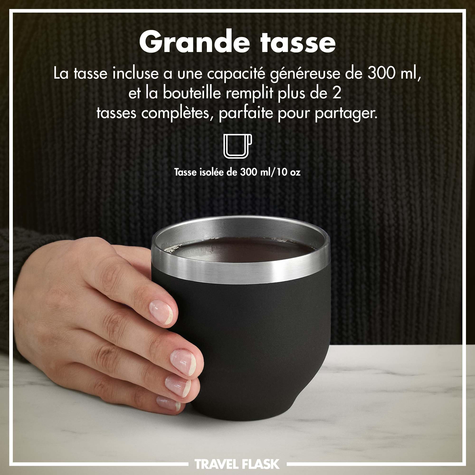 ION8 Gourde Isotherme ThermoShield pour Boissons Chaudes ou Froides, Grande Tasse Isotherme, Capacité de 2 Tasses, Bouchon Magnétique et Base Souple - Élégant et Écologique, Noir