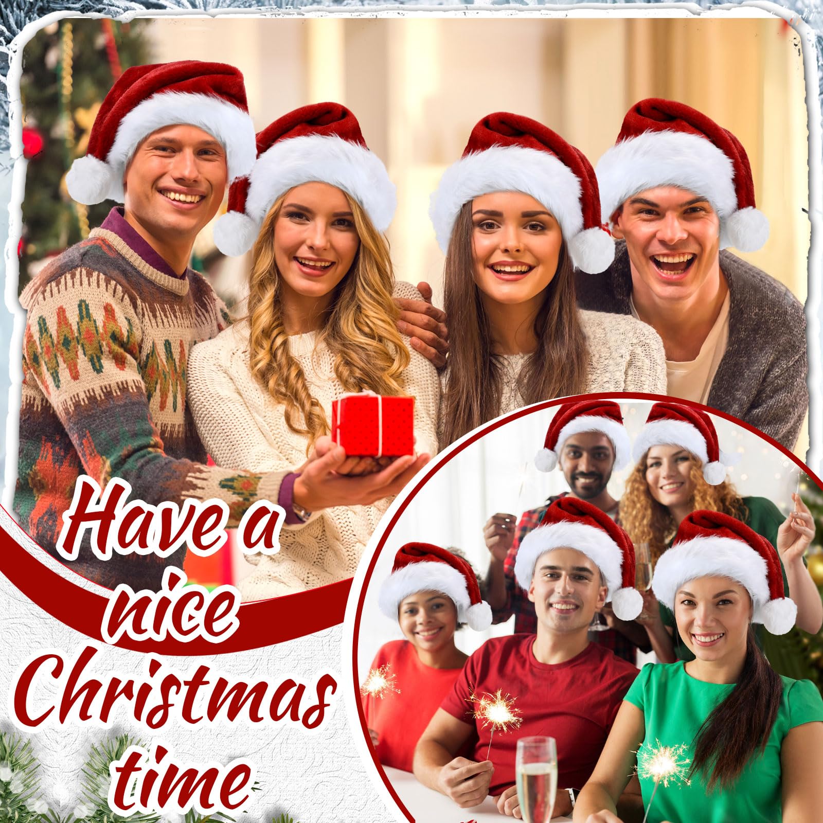 Vicenpal Weihnachtsmütze, Plüsch, Samt, Partyzubehör für Männer und Frauen, Weihnachtsfeier, 50 Stück