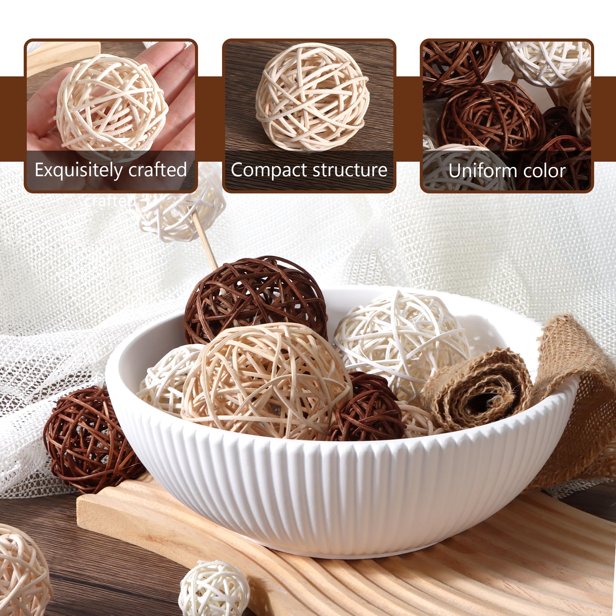 18 Piezas Bolas de Ratán, Mimbre Ratán Decorativas, Decoración de Mesa Fiesta Colgante Aromaterapia Aroma Conejo Pájaro Loro Masticar Juguete
