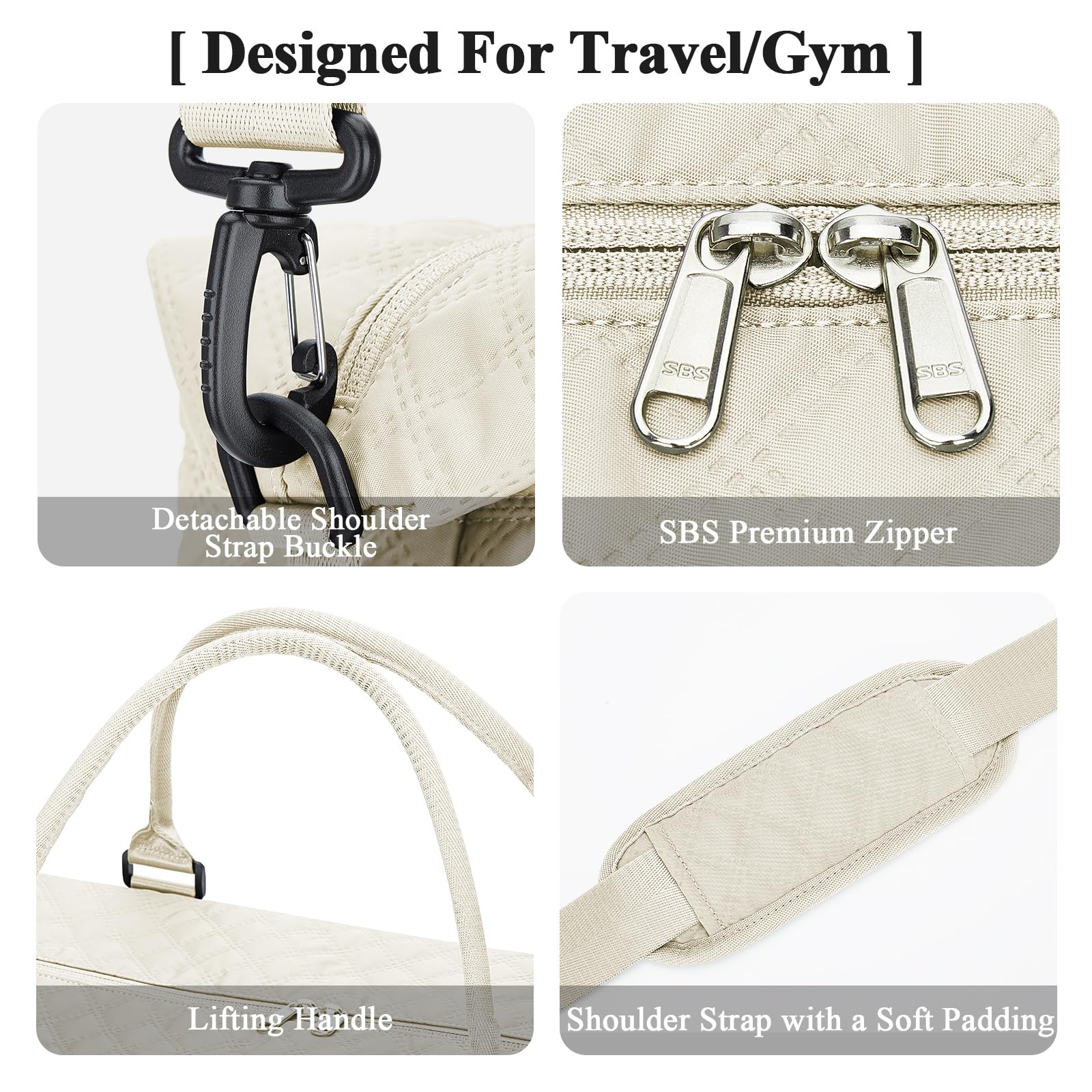 Borsone da Viaggio Donna, Bagaglio a Mano Borsa da Viaggio con Scomparto per le Scarpe, Borsa Sportiva Borsone da Palestra Grande, Borsa da Weekend, Borsa per Ospedale,H5-Beige