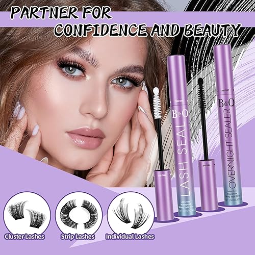 Miniatura 7 de Sellador de pestañas para pestañas en racimo, extensiones de pestañas, sellador nocturno de larga duración (negro, 0.3 onzas líquidas)
