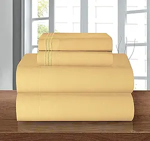 Elegant Comfort Luxury Soft 1500 Premier Egyptian 4-Piece Premium Hotel Quality Wrinkle Resistant Coziest Bedding Set, All Around Elastic Fitted Sheet, Deep Pocket up to 16inch, Cal King, Gold