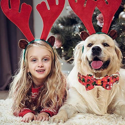 Miniatura 2 de Collar de Navidad para perro, lazo de flores, collar de perro con patrón de calcetín de Papá Noel, cómodo collar ajustable para cachorros con