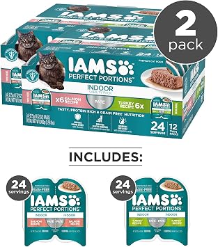 IAMS Perfect Portions Pate Wet Cat Food, Salmon & Turkey, 12 Count, 2-Pack | Grain-free, antioxidant Vitamin E for immunity, prebiotic fiber for digestion, snap-peel-serve 2.6 oz. twin-pack trays