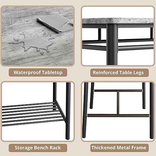 Miniatura 7 de IRONCK Juego de mesa de comedor para 4, mesa de cocina con banco tapizado y 2 sillas, juego de mesa de cocina y sillas para espacio pequeño,