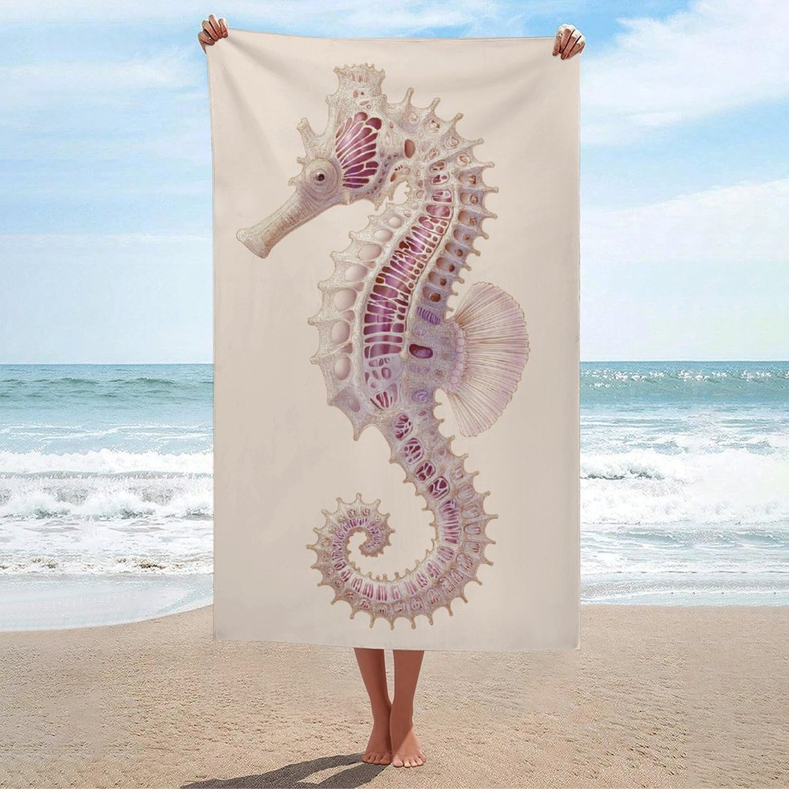 asbwuo Elegant Vintage Seahorse Pastel Colours Beach Towel