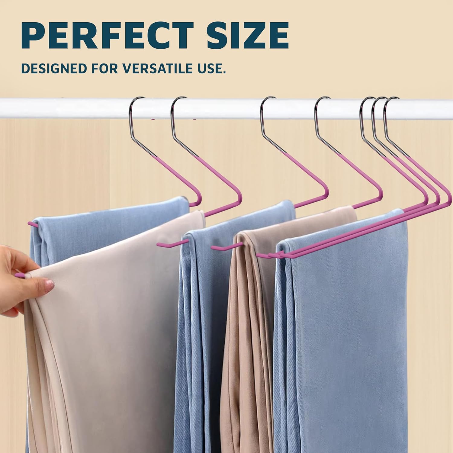 Lifemaster Metal Pants Hanger Set - 50 Pieces Elegant Non-Slip Closet Space Saving Hanger Set for Pants, Trouser, Blankets, and Jeans with Open Ended Sleek Design - Pink