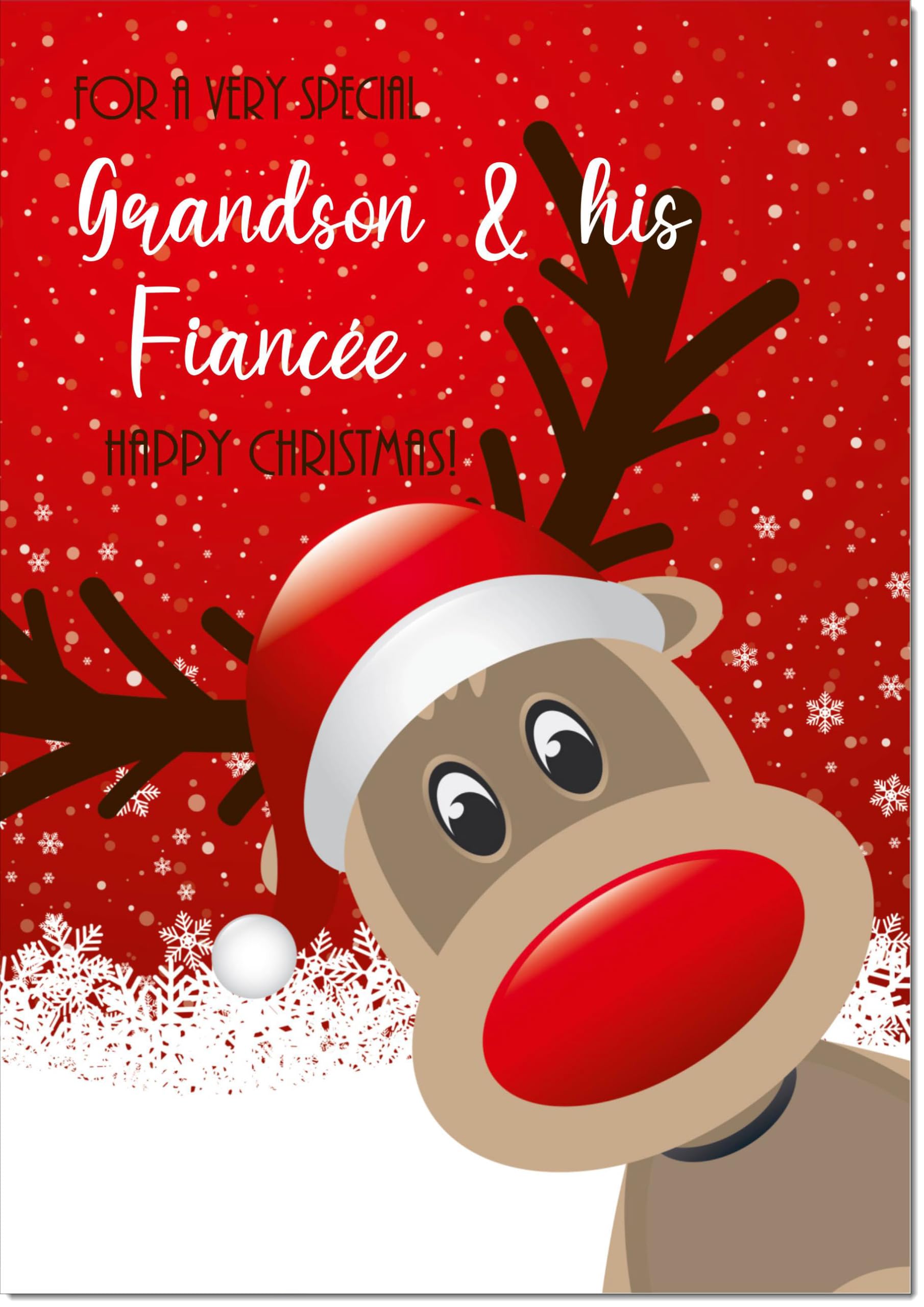 doodlecards Grandson and Fiancee Christmas Card Rudolph in Snow Large A4 Size Christmas Card for Grandson & Fiancee with Plain Envelope — image 1
