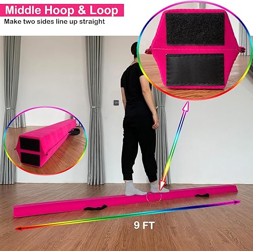 Miniatura 12 de MARFULA Viga de gimnasia plegable de 6 pies, 8 pies y 9 pies, haz de equilibrio de espuma – Extra firme – Cubierta de gamuza – Parte inferior verde