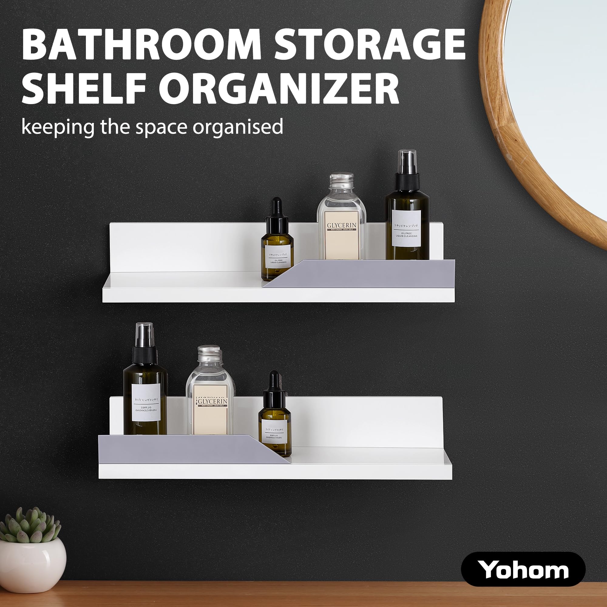 YOHOM Estantes para Baño sin Taladro Adhesivos Cesta Plastico Estanteria para Ducha Organizador Blancos Estantes Flotantes de Pared