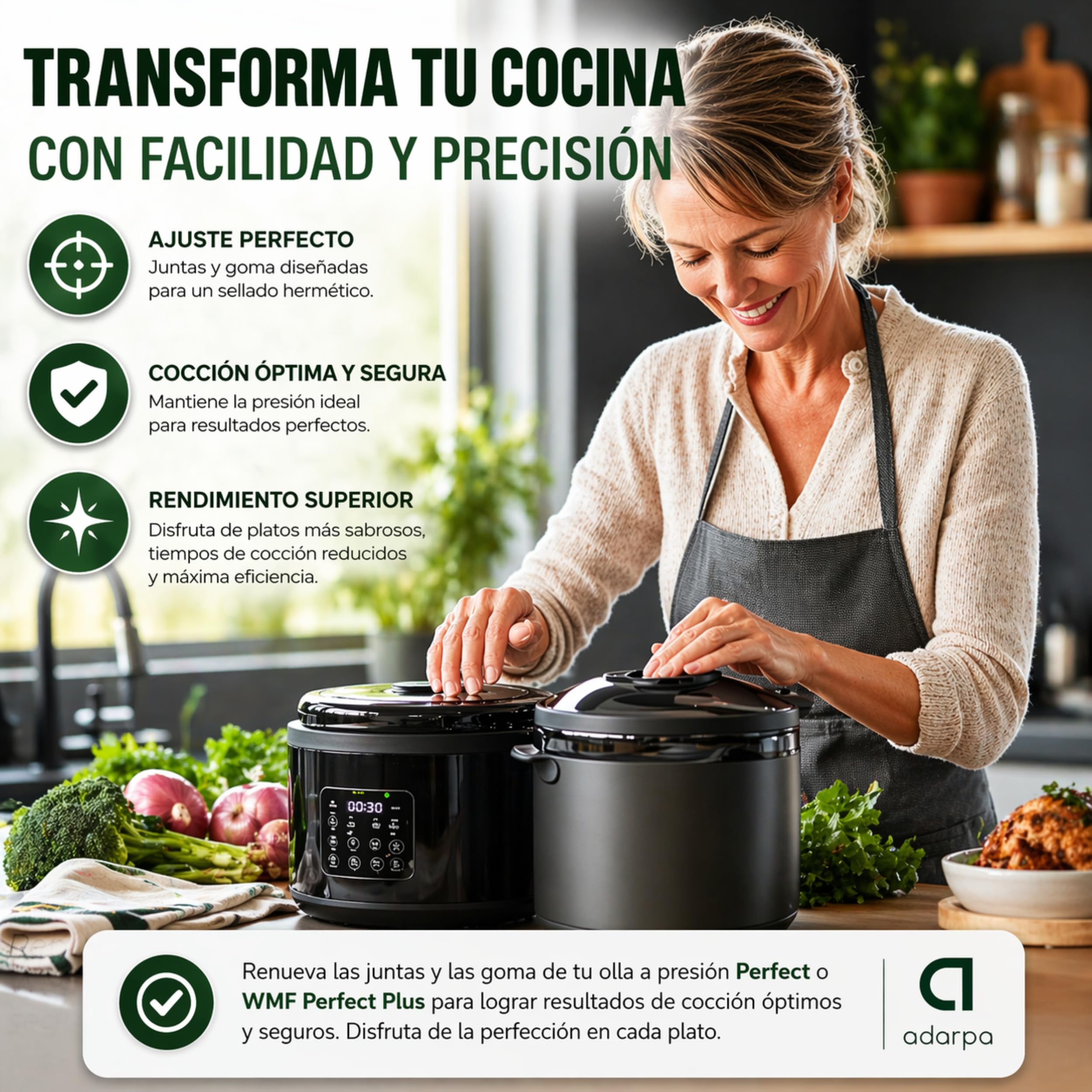Repuestos para Olla a Presión WMF Perfect Plus y Perfect – Juntas de Sellado Ø22 cm, 2x Válvula, Compatible 2,5L-8,5L