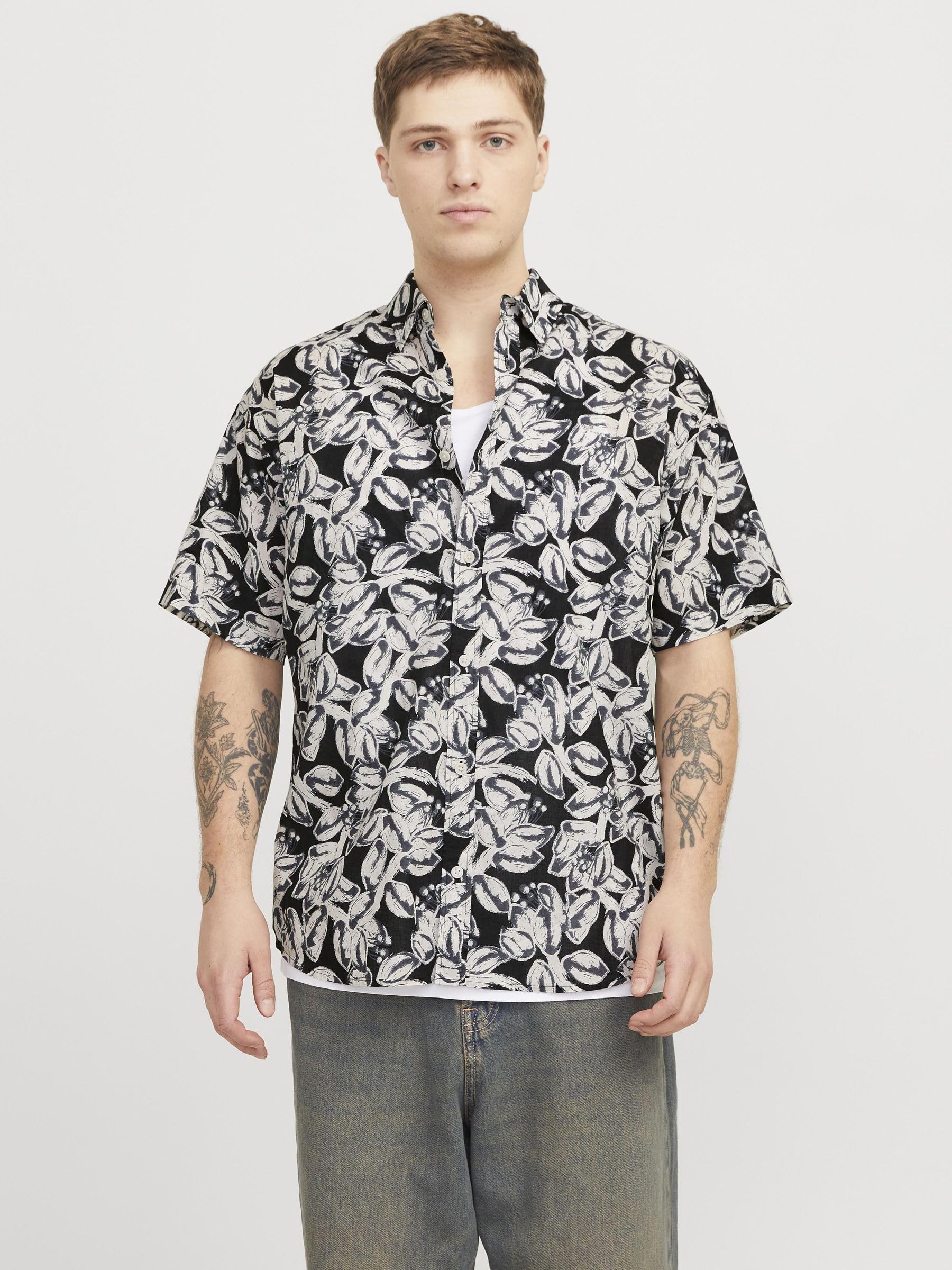 JACK & JONES Jorjoshua Split Aop Shirt Ss męska, Cloud Dancer, M