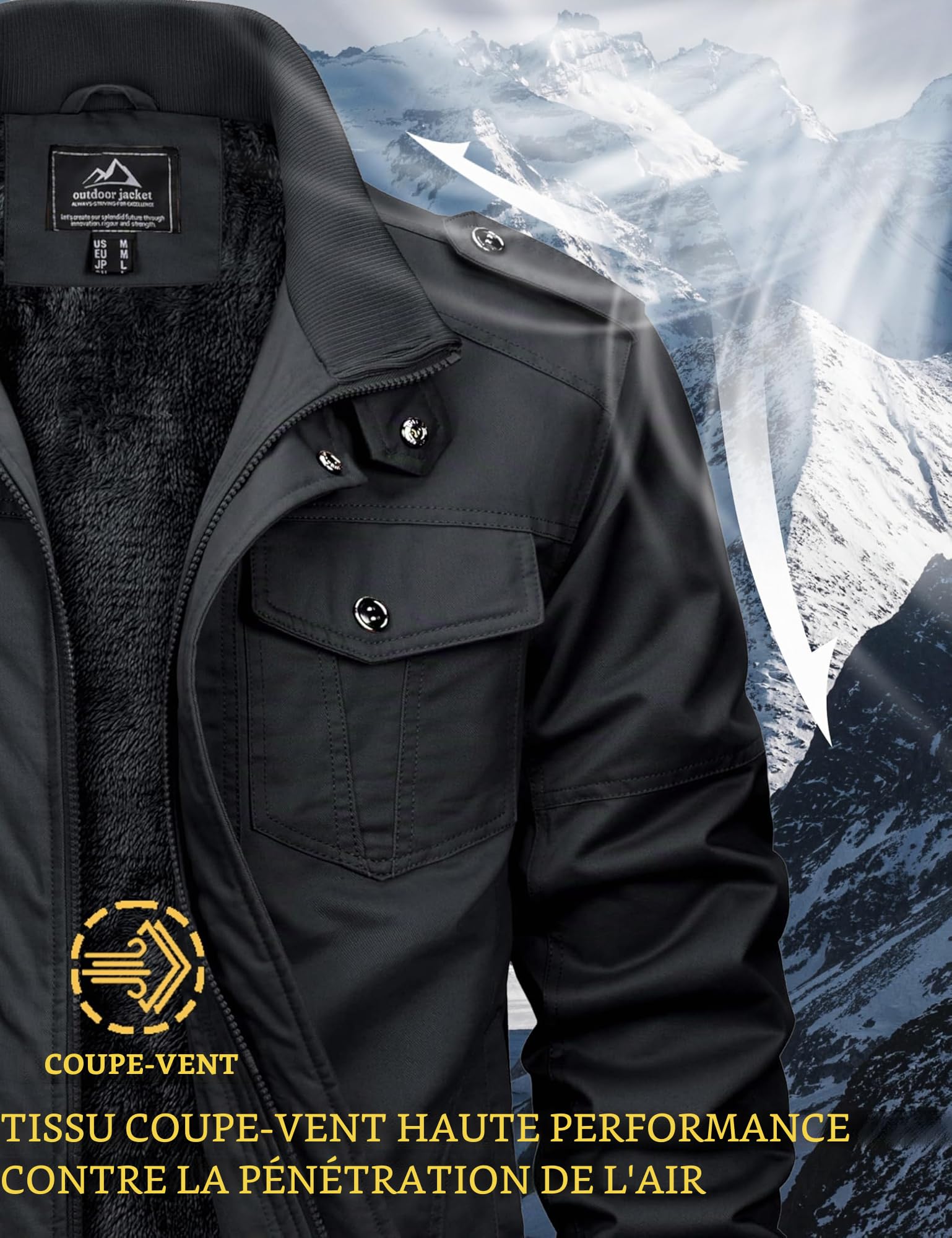 MAGCOMSEN Veste d'hiver chaude en polaire pour homme avec poches multiples coupe vent pour homme veste militaire homme