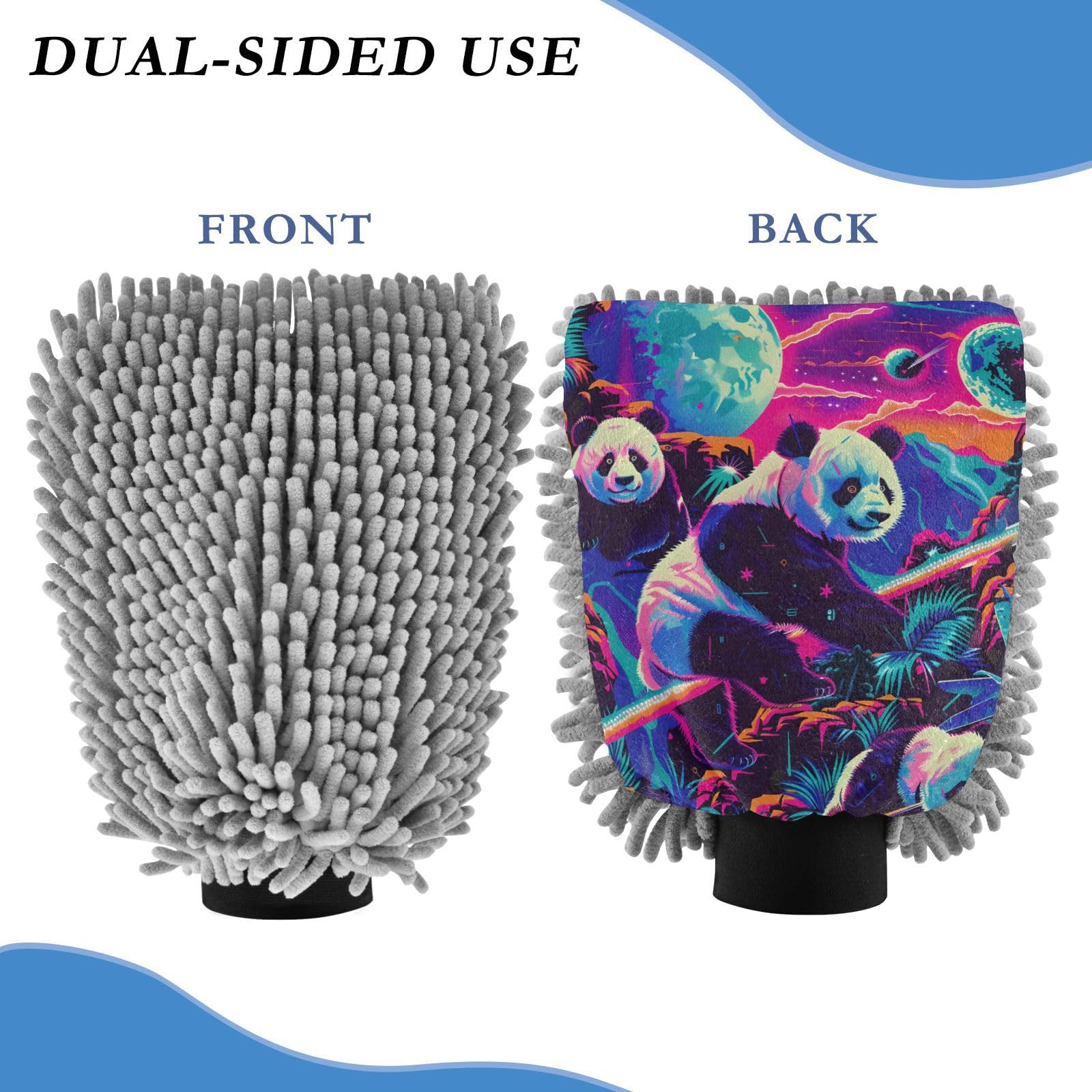 IOACIY Absorbent Microfiber Car Wash Drying Mitts, 2 Pack, Scratch-Free & Lint-Free, Rich Foam, Highly Absorbent, Double Sided, Wash Mitt Perfect for Car Washing, M, Panda (1)