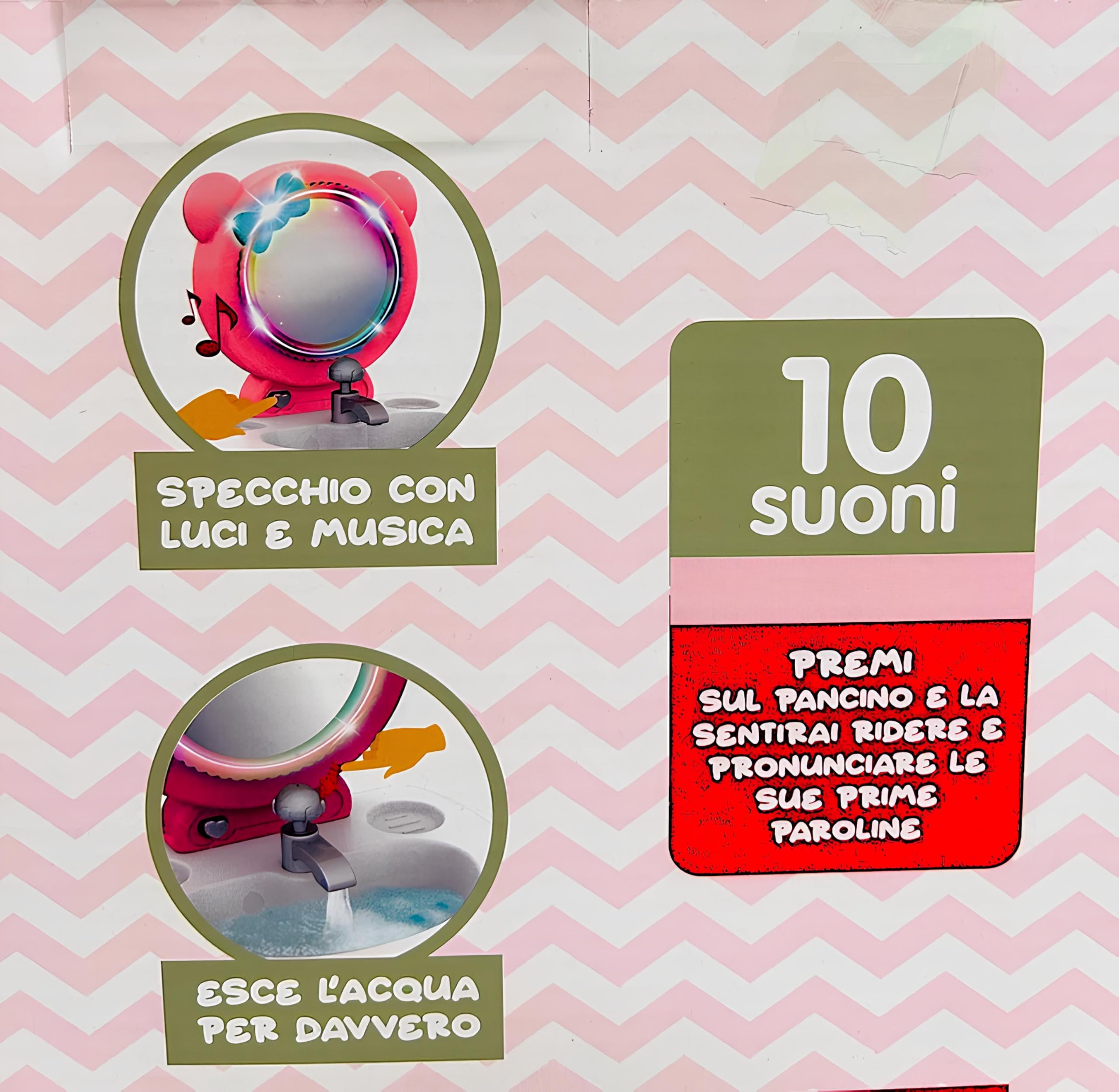 Bambola che Beve e Fa Pipì Parlante con Specchiera Luminosa Sonora Lavandino con Acqua Funzionante Accessori Bagno Vasino Toilette Musica 10 Suoni Gabinetto Bambolotto cm 35 con Specchiera Deluxe