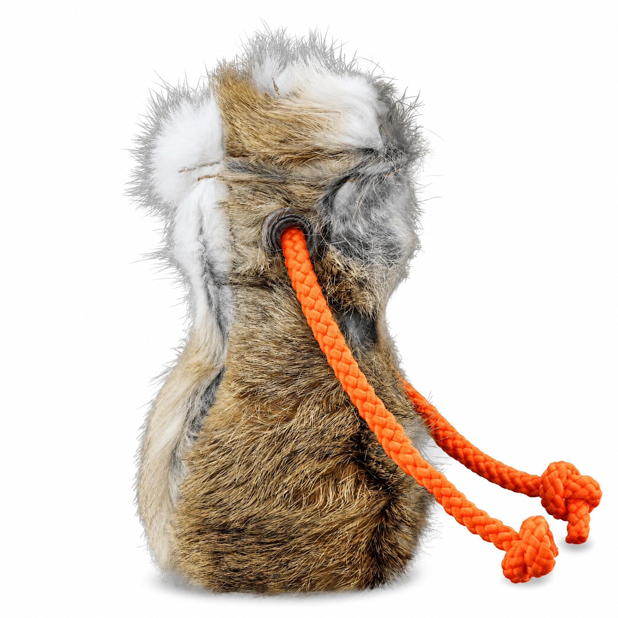 Romneys Dummy - Palla da addestramento per cani, in vera pelliccia di coniglio, con corda arancione fluo, diametro 8 cm, 150 g, robusto occhiello in metallo, per esterni