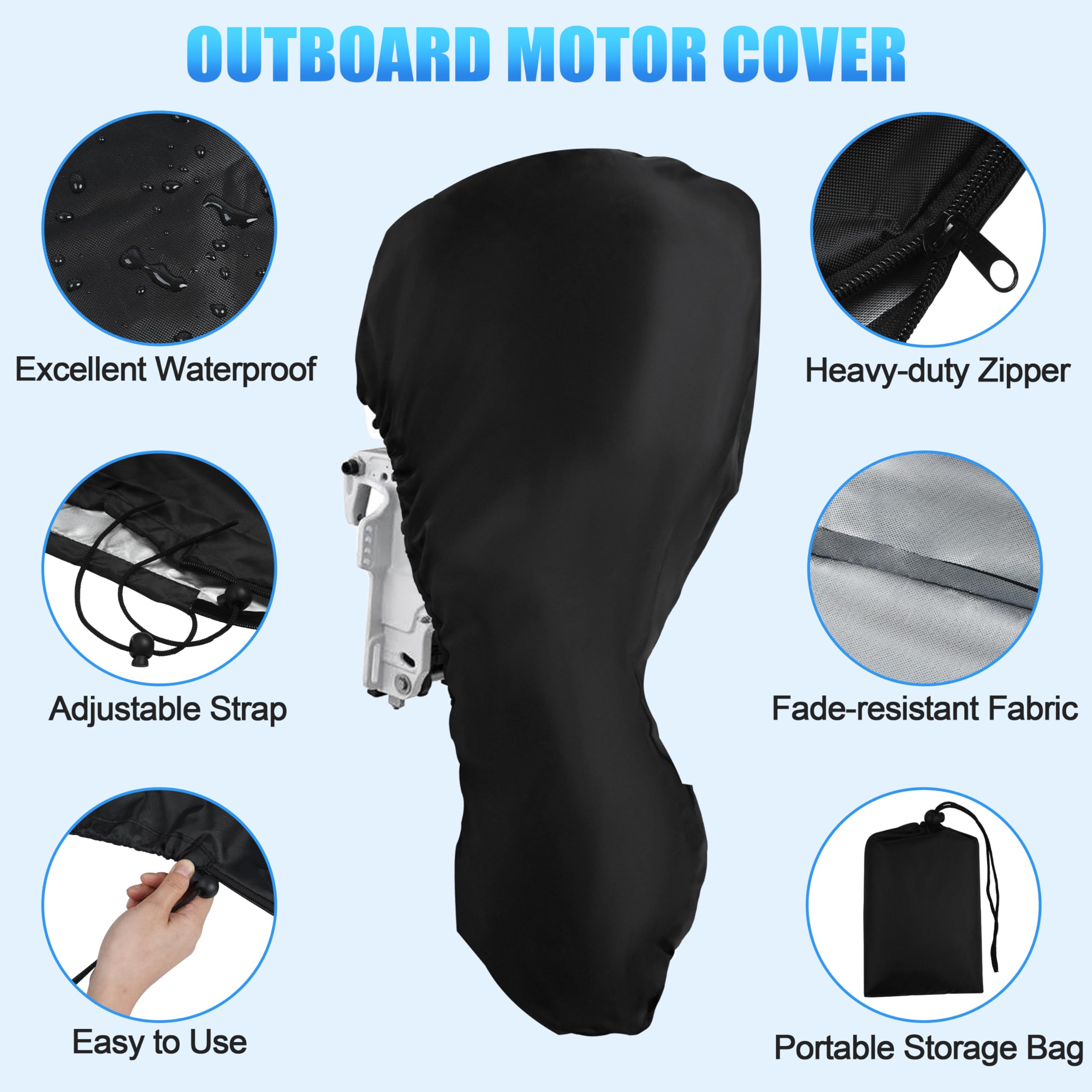 OROOTL Outboard Motor Covers Fit 5-350HP Boat Motor Cover Waterproof & Heavy Duty & Fade-Resistant Oxford Fabric Outboard Engine Cover Accessories