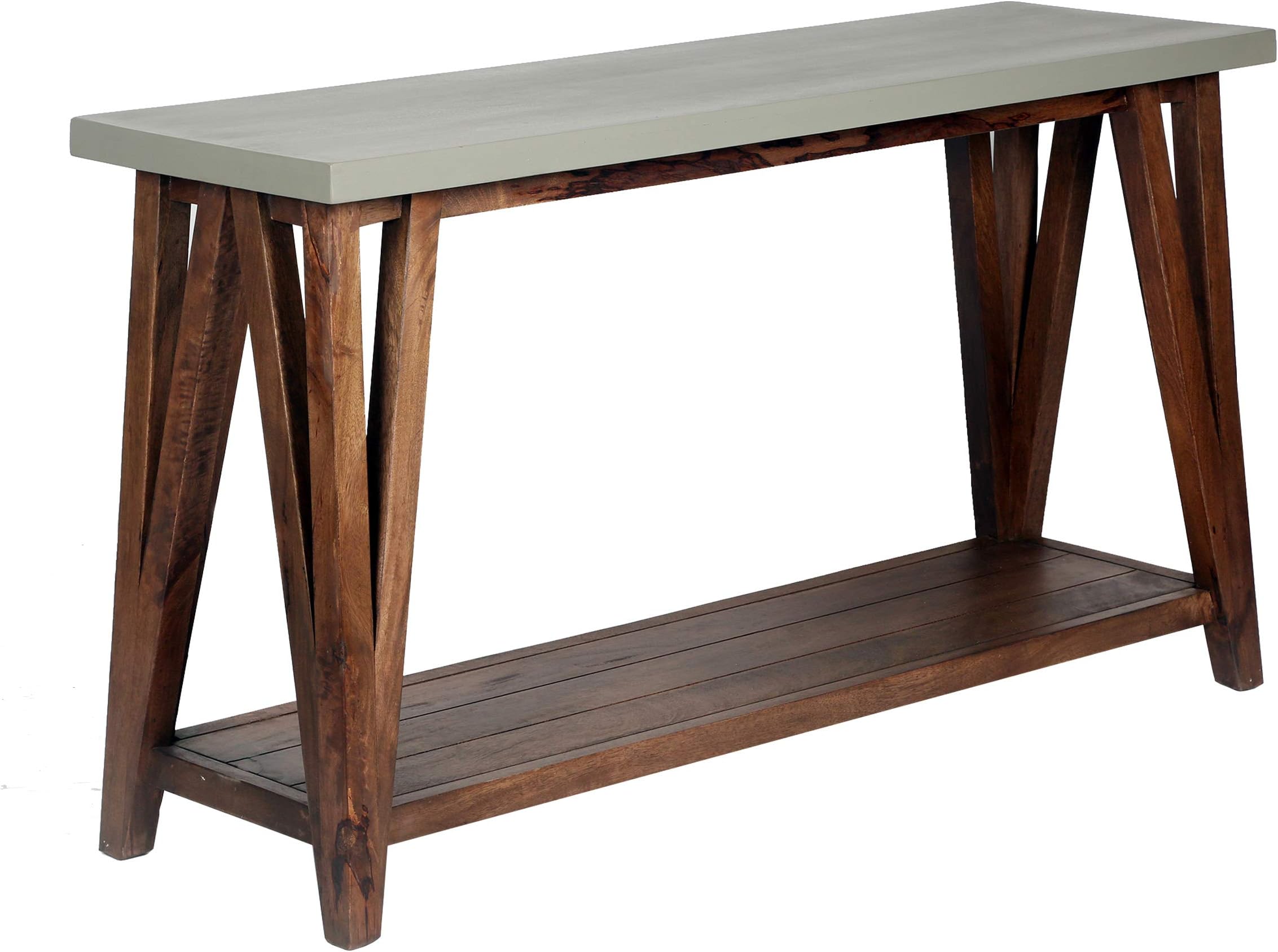 Brookside 52 in. Wide Console/Media Table, Industrial Design, Concrete-Coated Top, Solid Wood Base and Shelf, Functional Living Room Accent pc, Ideal for 32 in. TVs, 30 in. W x 15 in. D x 29 in. H