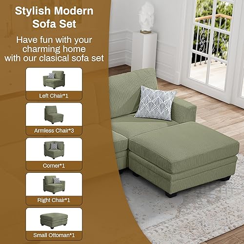 Miniatura 8 de Legend Vansen Sofá modular de gran tamaño, sofá en forma de U de 7 asientos con otomana, sofá de pana con asiento profundo, sofás seccionales