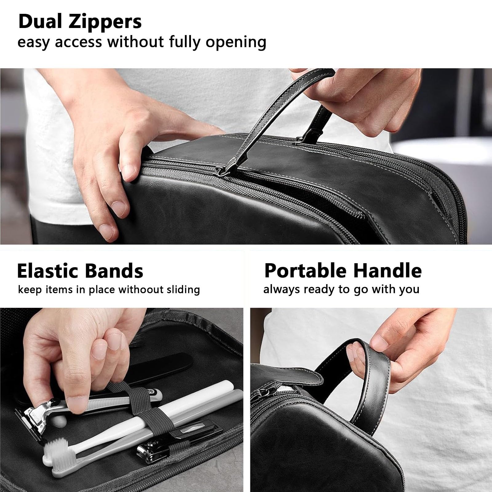 Kulturbeutel aus Leder, wasserabweisende Rasiertaschen for Herren und Damen, Badezimmerhygiene, Reise-Make-up-Tasche, Organizer, kompakte Tasche mit Griff, vielseitige Essentials for Kreuzfahrtschiffe