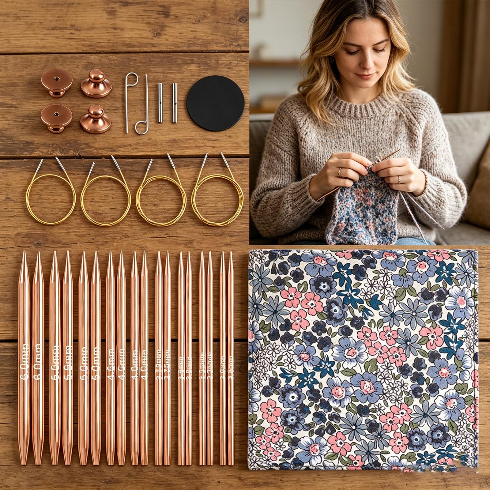 Home Knitting Circular Set con puntas de oro rosa de 10 cm