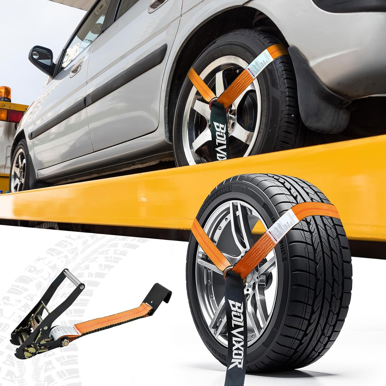 4 Pack Car Tie Down Straps for Trailers - 2" x 96" - 9900LBS Break Strength - Heavy Duty Tire Ratchet Straps with Flat Hooks for Hauling UTV, SUV, Truck, Any Cars - Image 6