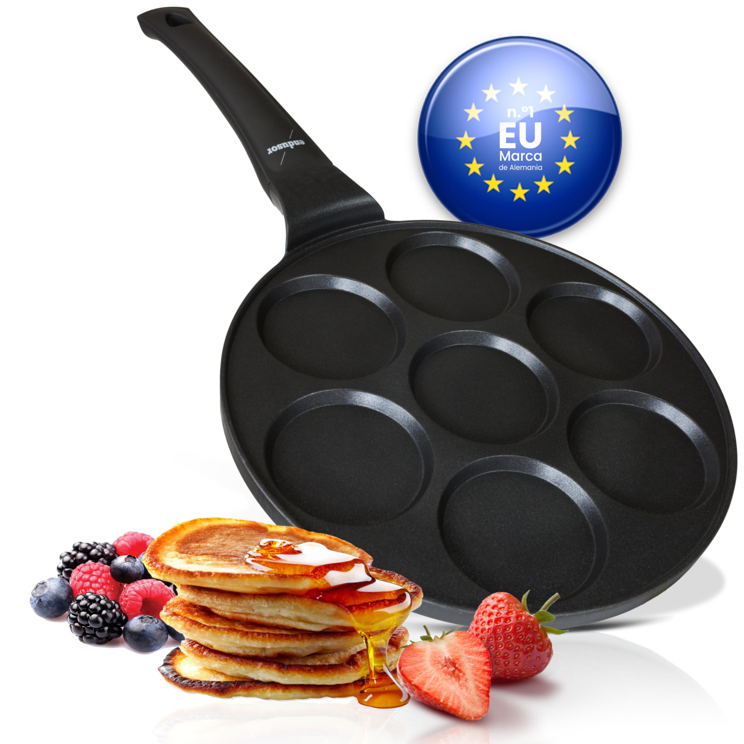 endusor sartén tortitas y pancakes | Sarten de 26cm de diametro con 7 hoyos y protección antiadherente | Todo Tipo de Cocinas e Inducción | Sartén divida para huevos fritos panqueques trotillas