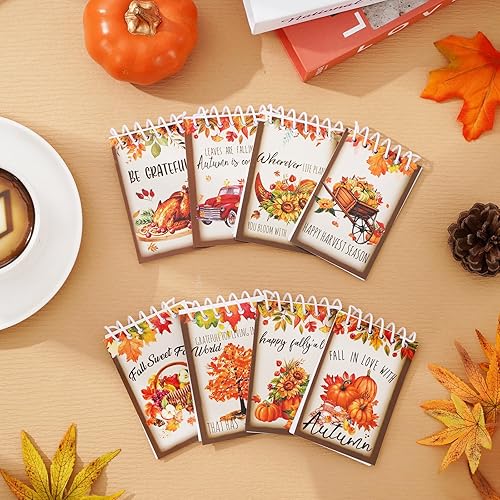 Miniatura 4 de Whaline 24 mini blocs de notas de otoño, rústicas, de granja, espiral, de bolsillo, calabaza, pavo, hojas de arce, cuadernos para Acción de Gracias,