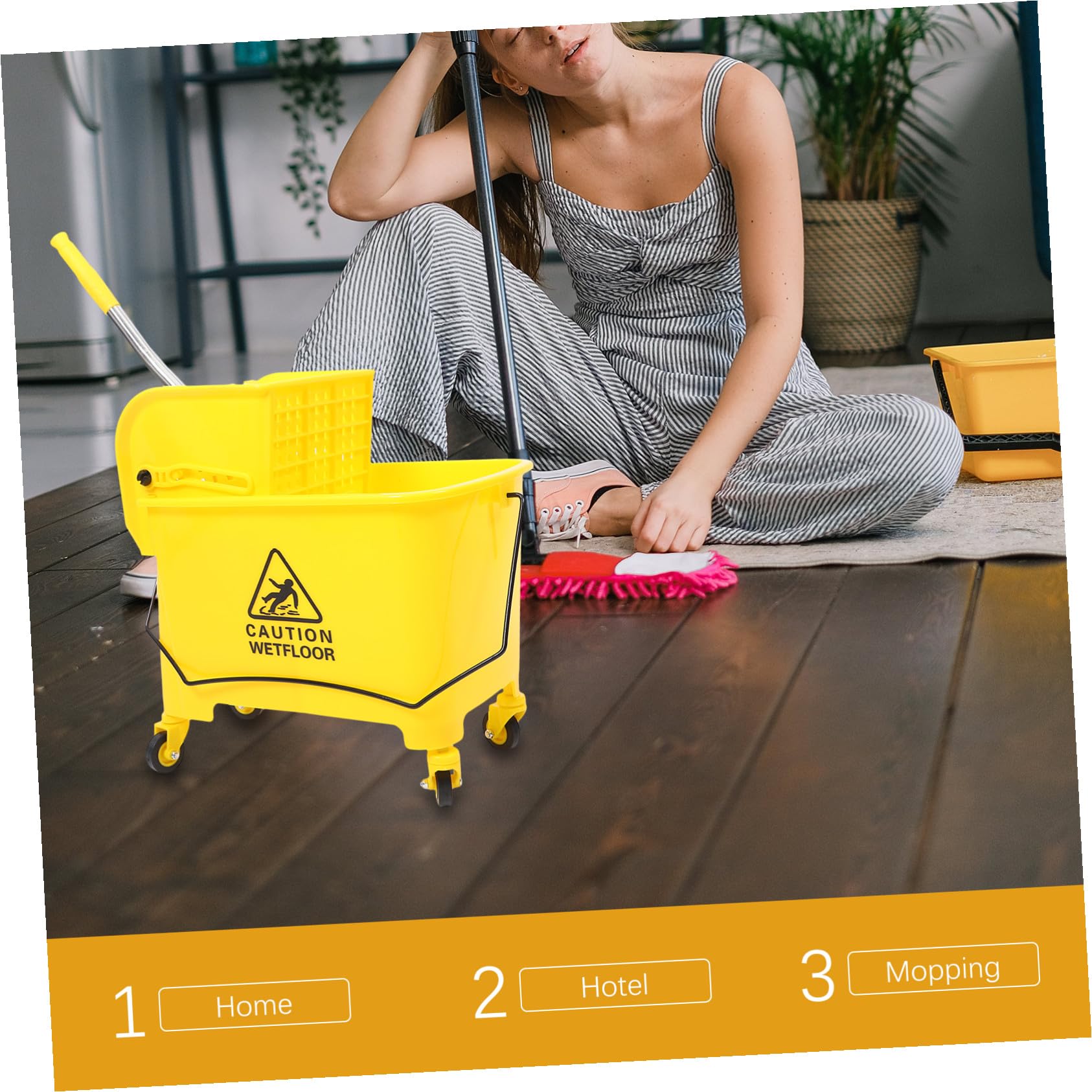 Estructura Dura de PP Ruedas de Plástico Fregona Cubo de 20l y Mango Integrado y 4 Ruedas Giratorias Suaves Color Aleatorio para Limpieza Comercial