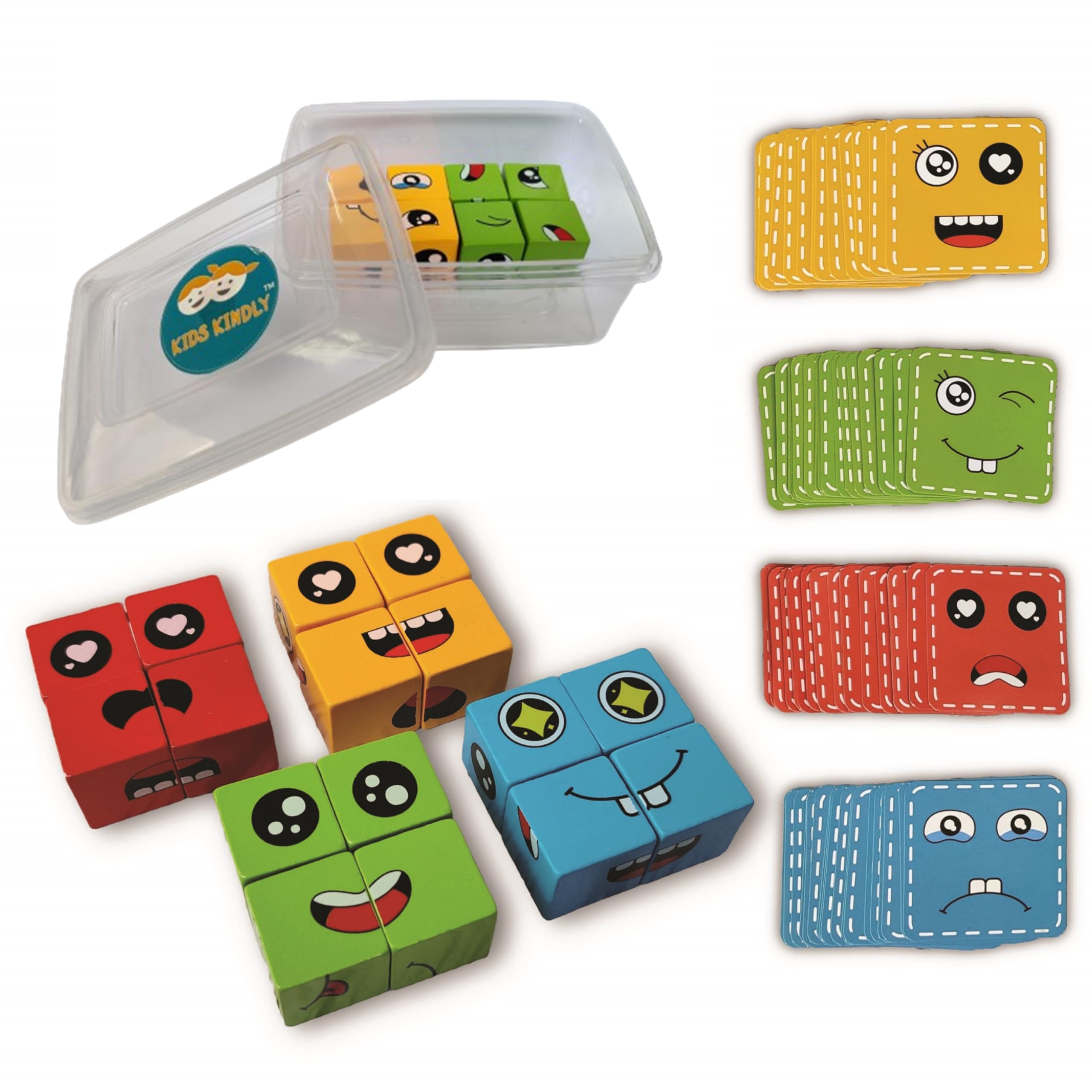 Wooden Face Puzzle Game for Kids Age 3+, Emoji Expression Matching Toy with 16 Blocks & 72 Cards, Fun Indoor Puzzle for Boys and Girls, Educational Games & Gifts (Model 2)