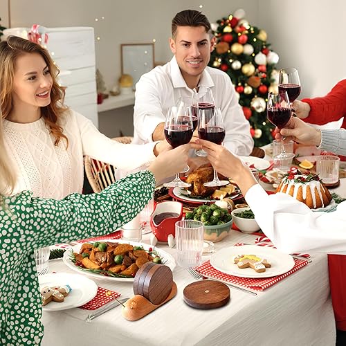 Miniatura 5 de Posavasos de madera para bebidas, divertidos posavasos de 5 piezas, lindo juego de posavasos de madera natural de caracol con soporte, posavasos