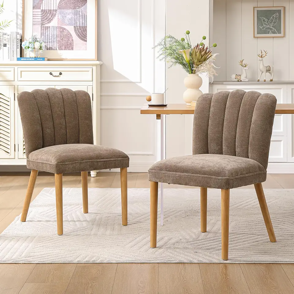 chairus Lot de 2 Chaises de Salle à Manger Pied Bois Chaises de Cuisine en Chenille Chaise de Salon Rembourrées avec Dossier Confortable pour Cuisine, Bureau, Chambre, Brun