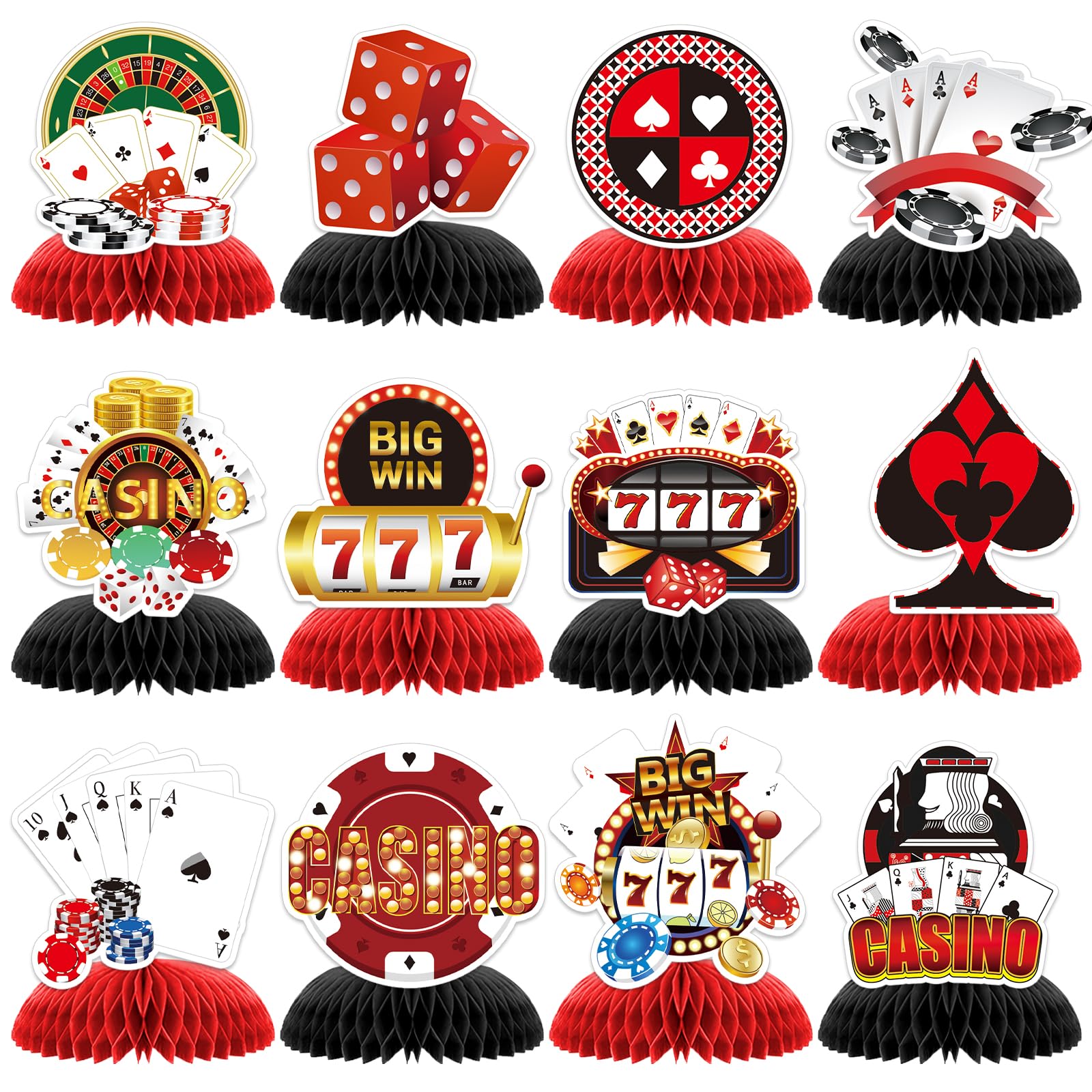 Nymora 12pcs CasinoTheme Party Decorations,Casino Poker Happy Birthday Decorations, Honeycomb Centerpieces Decor Table for Party Supplies for Casino Table Toppers Casino Game Night Party Favors