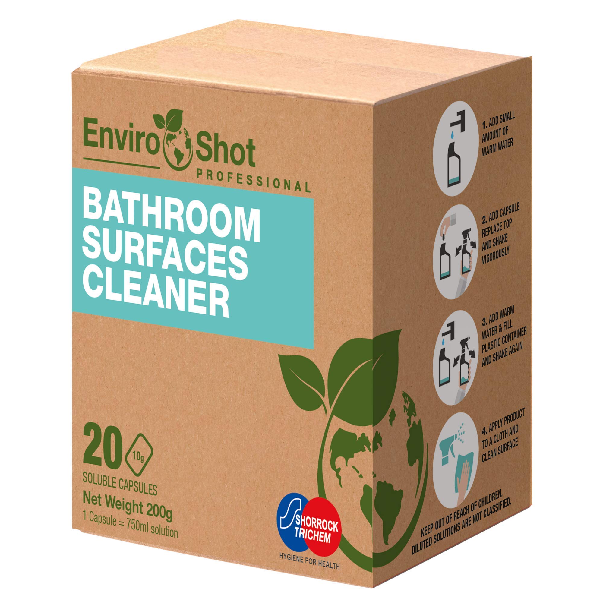 Professional Bathroom Surface Cleaner Soluble Capsules for Household Cleaning: 20 Exact Measure Capsules Each Make 750ml Solution (15 Litres total)