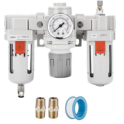 NANPU 3/4" NPT Air Filter, Regulator & Lubricator (FRL) Combo - Water/Oil Trap Separator - Pressure Gauge(0-150 psi), 5 Micron Brass Element, Semi-Auto Drain, Poly Bowl, Metal Bracket