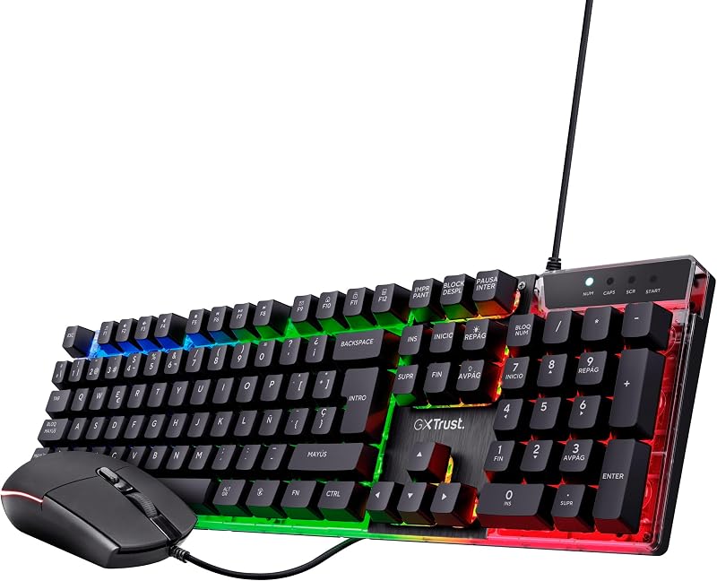 GXTrust 838 Azor Teclado Gaming y Ratón con Cable QWERTY Español, Iluminación LED, 800-3000 dpi, Anti-Ghosting, Pack Gamer para Juegos Windows Mac PC Ordenador Portátil - Negro