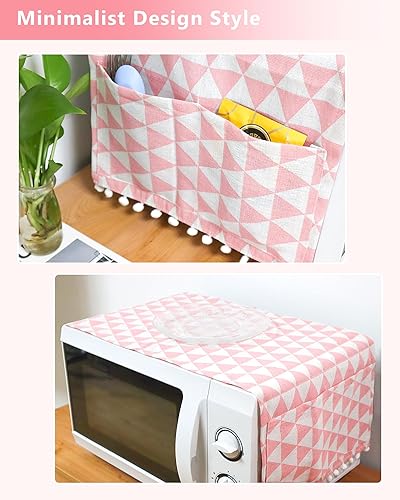 Miniatura 7 de Funda para horno de microondas, protector de máquina de algodón, a prueba de polvo, funda decorativa para electrodomésticos de cocina con bolsillos