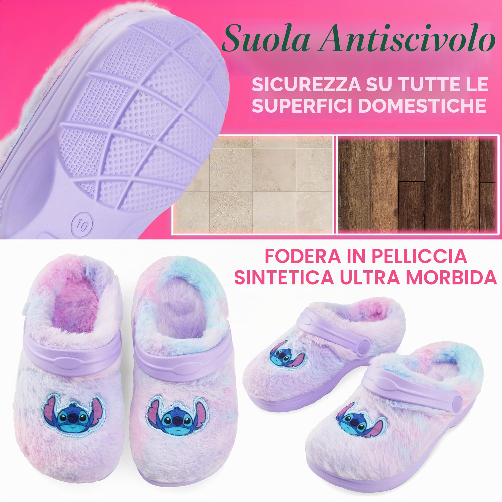 Disney Stitch Zoccoli Bambina EU 28-37, Pantofole Invernali Antiscivolo, Eva Suola Cinturino Regolabile, Regali per Lei