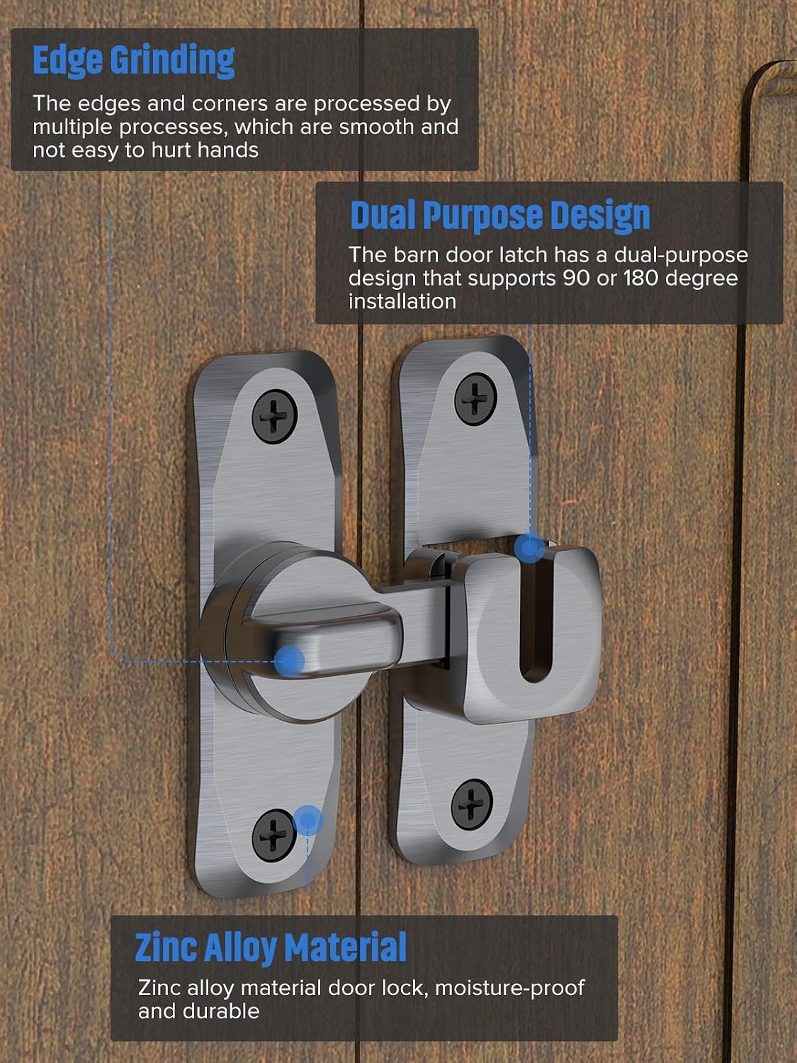 90/180 Degree Flip Barn Door Lock, Sliding Door Latch, Grey image 5